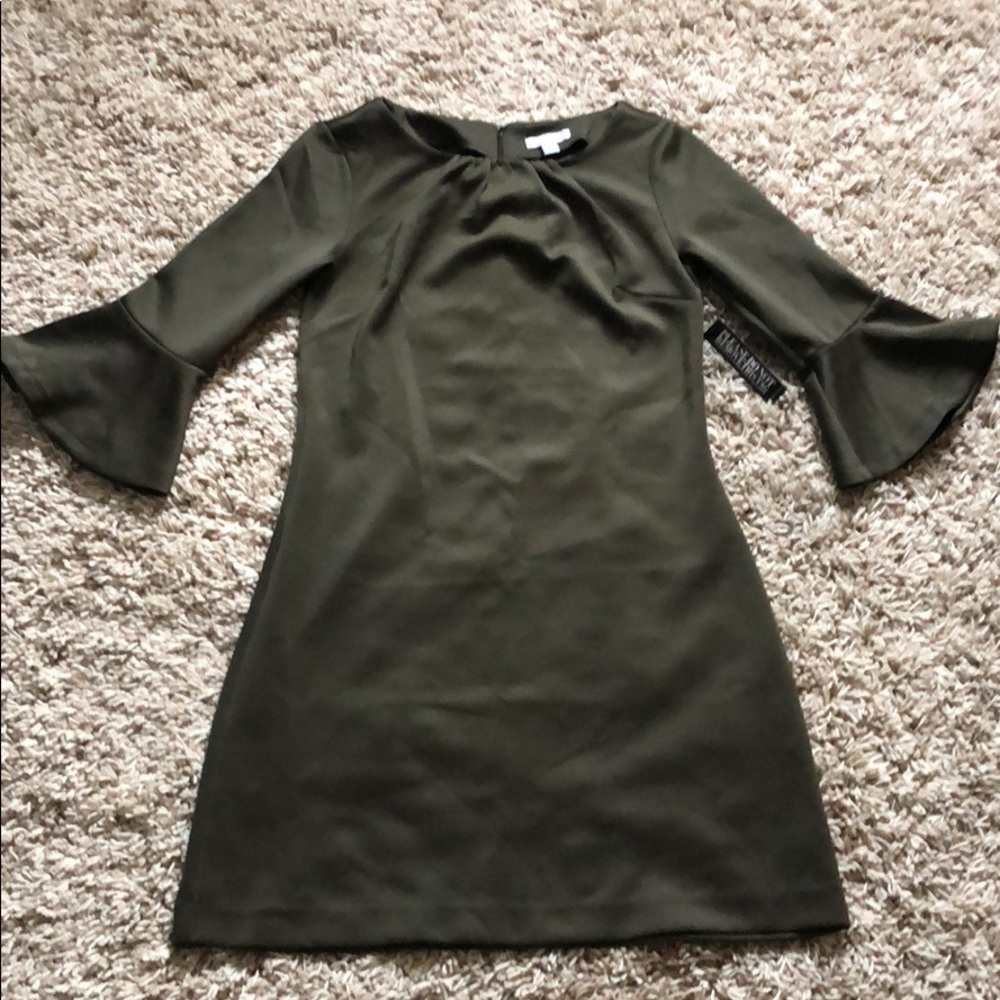 Olive green bell sleeve dress